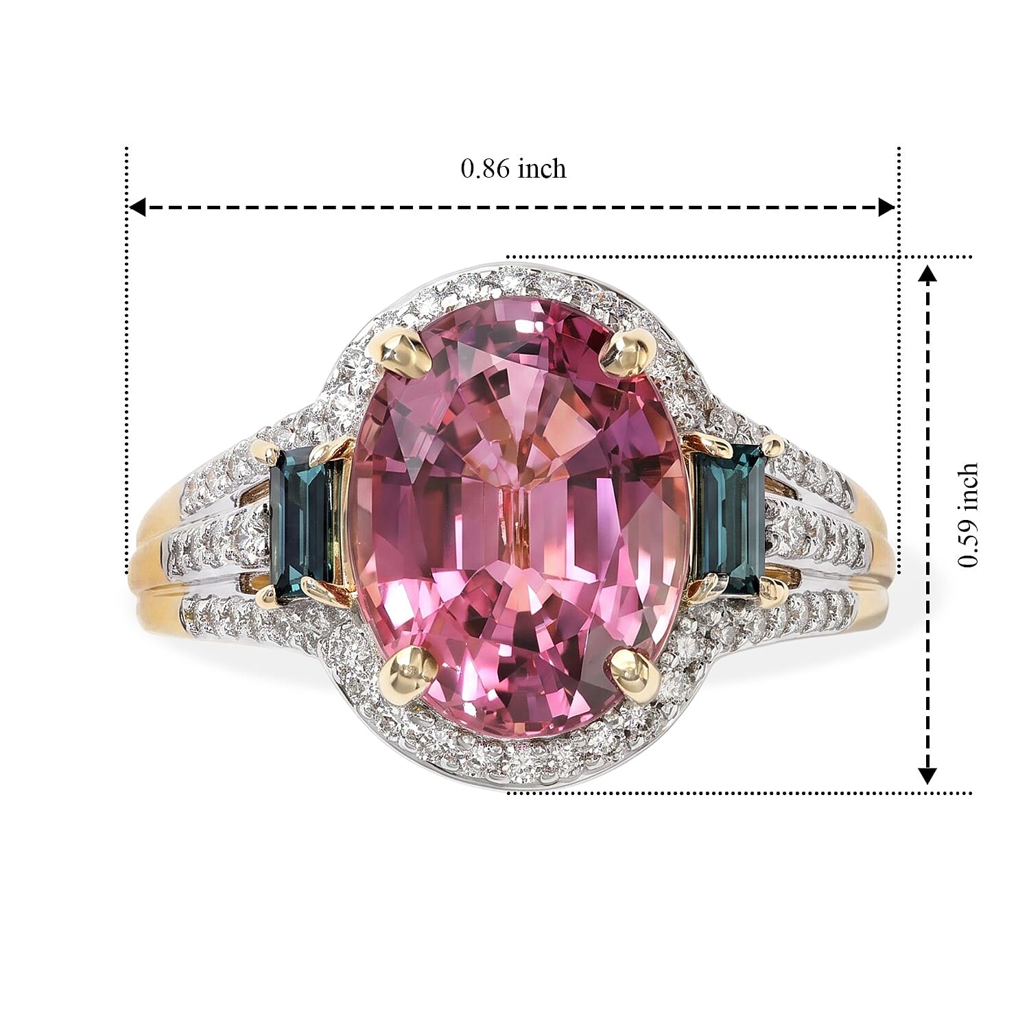 Luxoro AAA Morro Redondo Pink Tourmaline, Indicolite and Diamond I2 5.40 ctw Blush Majesty Ring in 10K Yellow Gold (Size 8.0)