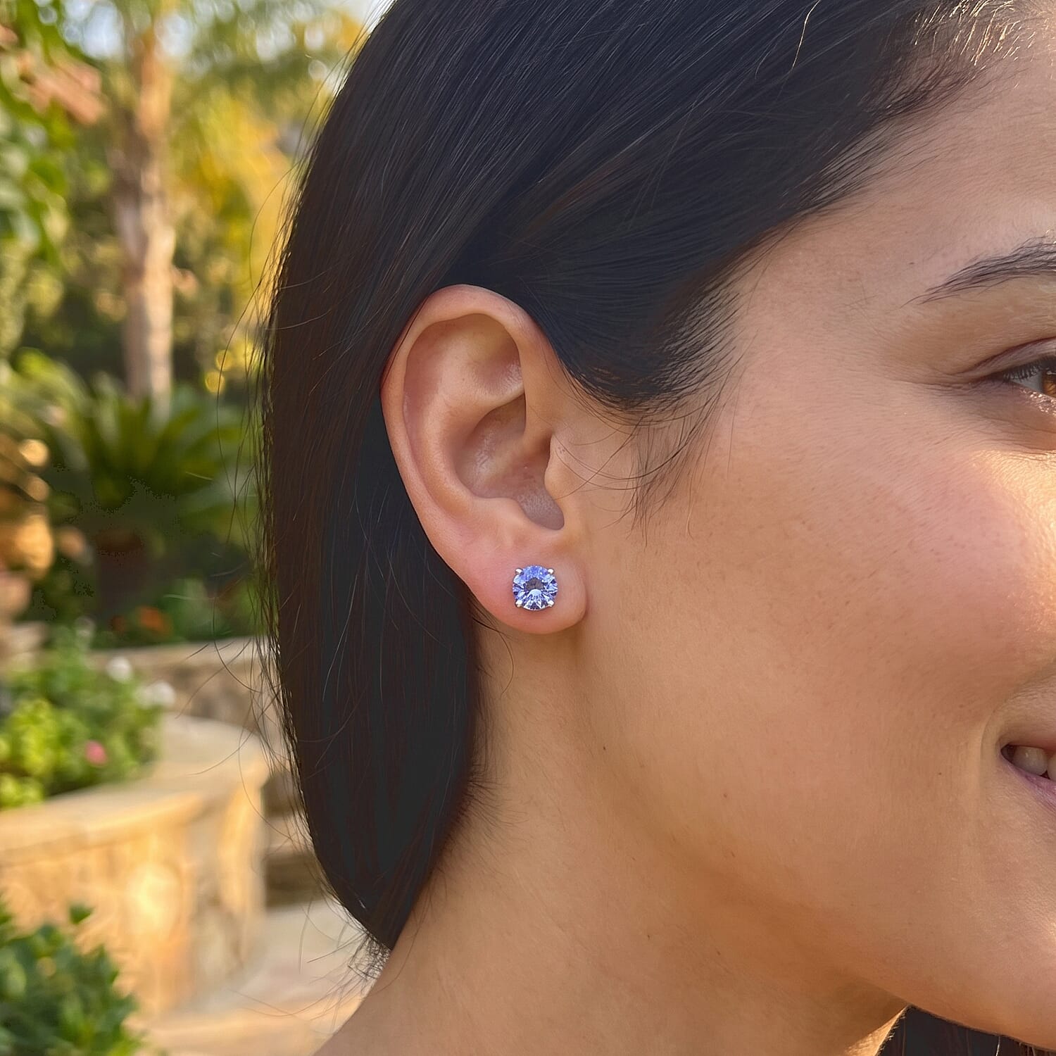 EverTrue Color Change Fluorite 4.60 ctw Solitaire Stud Push Post Earrings in Platinum Bond and Stainless Steel