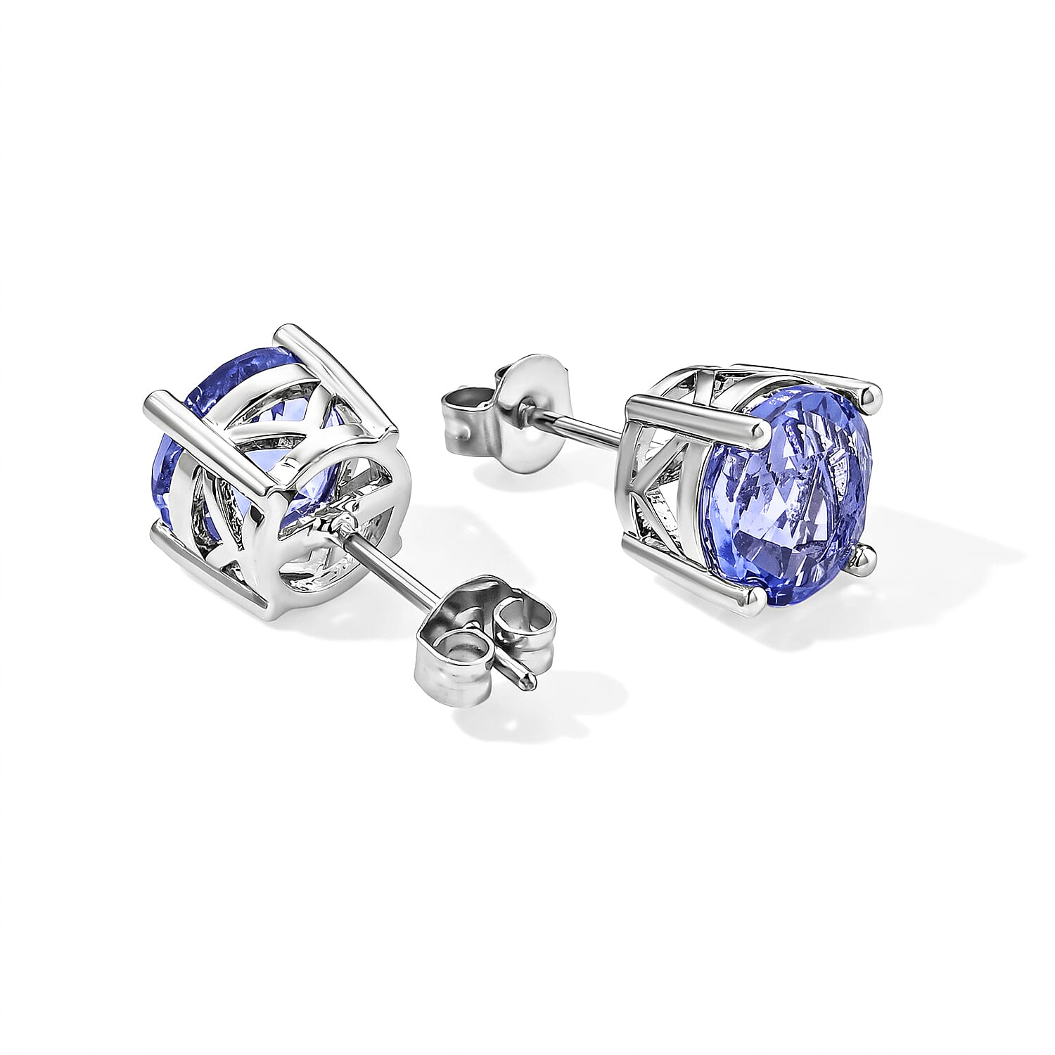 EverTrue Color Change Fluorite 4.60 ctw Solitaire Stud Push Post Earrings in Platinum Bond and Stainless Steel