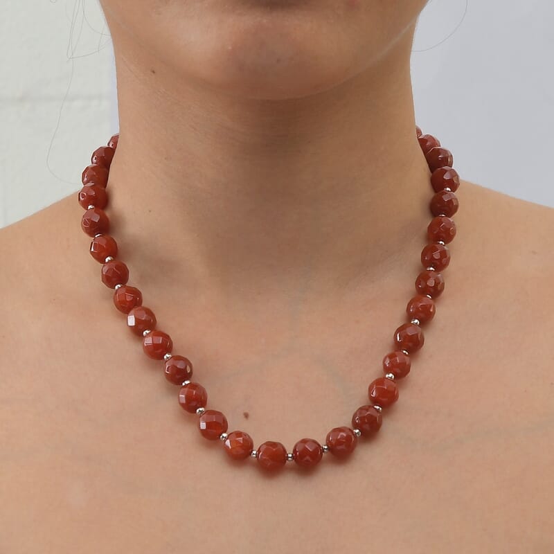EverTrue Carnelian 245.00 ctw Beaded Necklace in Platinum Bond 20 Inches