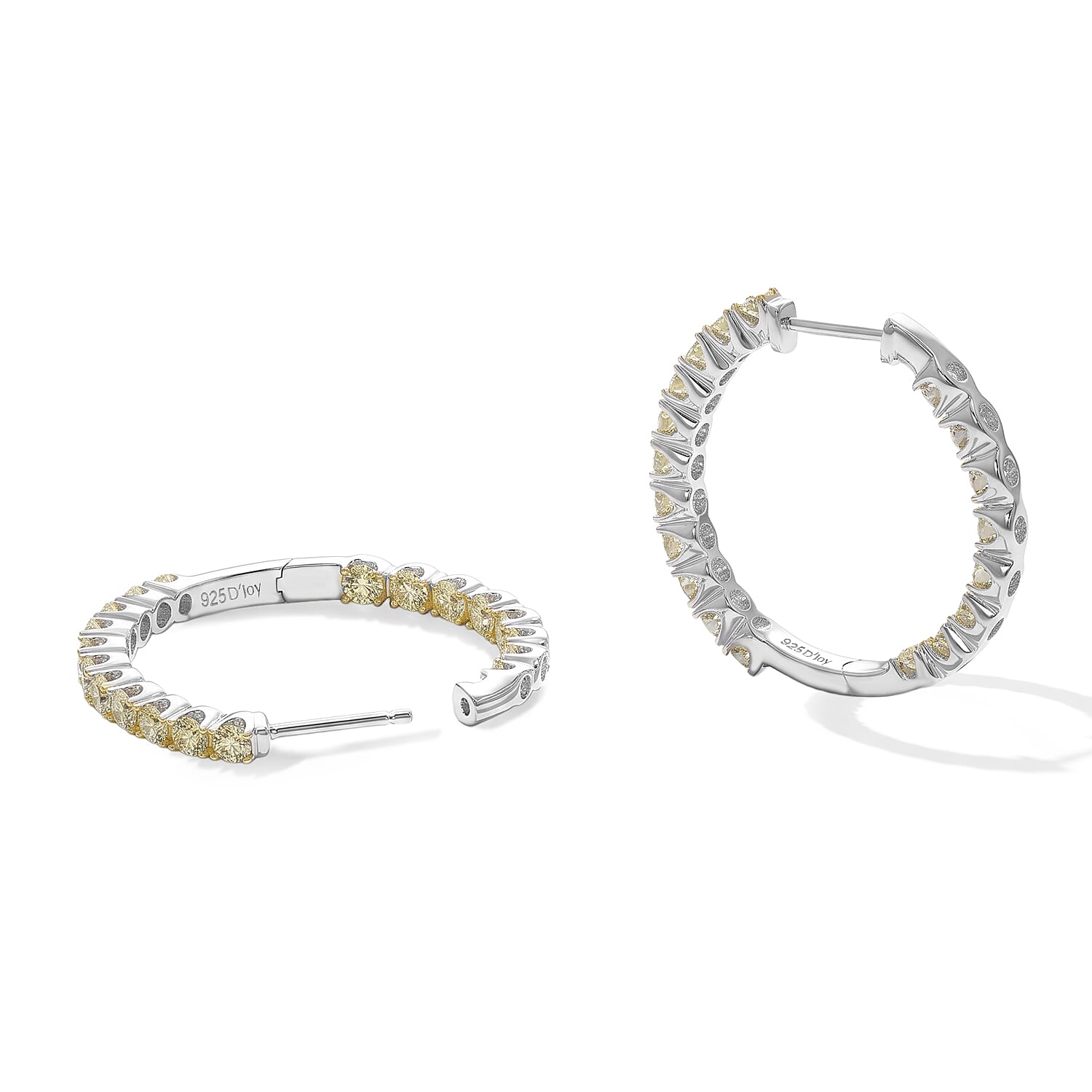 D'Joy Natural Yellow Diamond I3 2.00 ctw Hoop Earrings in 18K Vermeil Yellow Gold Over Sterling Silver