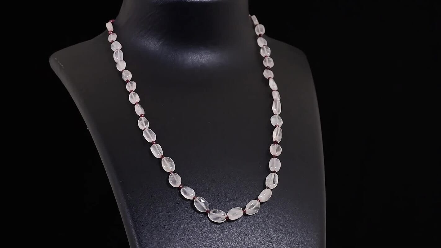 EverTrue Galilea Rose Quartz and Orissa Rhodolite Garnet 90.00 ctw Necklace (18 Inches) in Stainless Steel