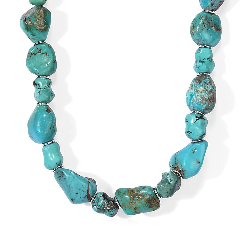D'Joy Royal Hubei Turquoise 340.00 ctw Beaded Necklace in Rhodium Over Sterling Silver 22 Inches