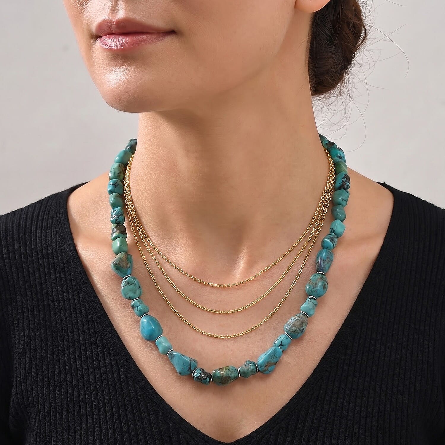 D'Joy Royal Hubei Turquoise 340.00 ctw Beaded Necklace in Rhodium Over Sterling Silver 22 Inches