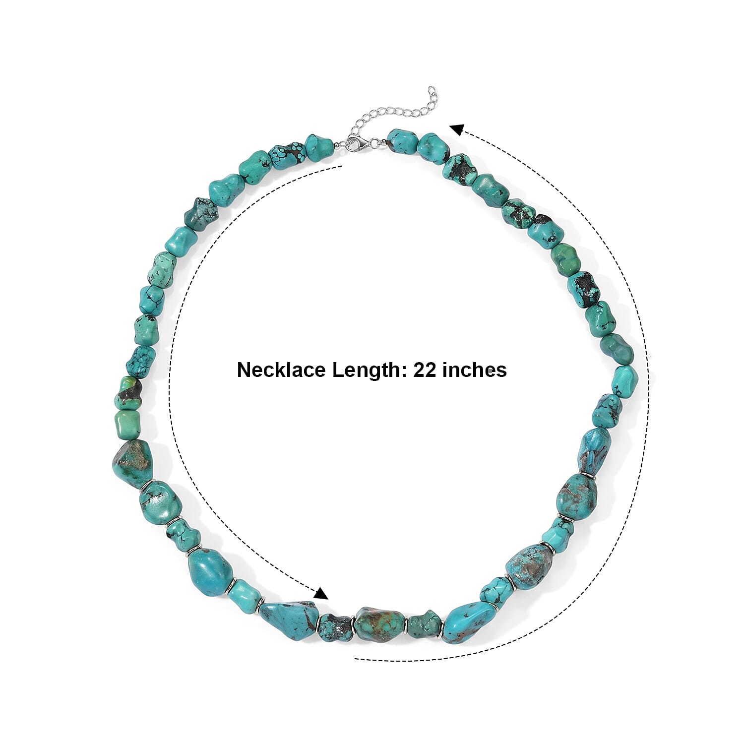 D'Joy Royal Hubei Turquoise 340.00 ctw Beaded Necklace in Rhodium Over Sterling Silver 22 Inches