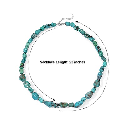 D'Joy Royal Hubei Turquoise 340.00 ctw Beaded Necklace in Rhodium Over Sterling Silver 22 Inches
