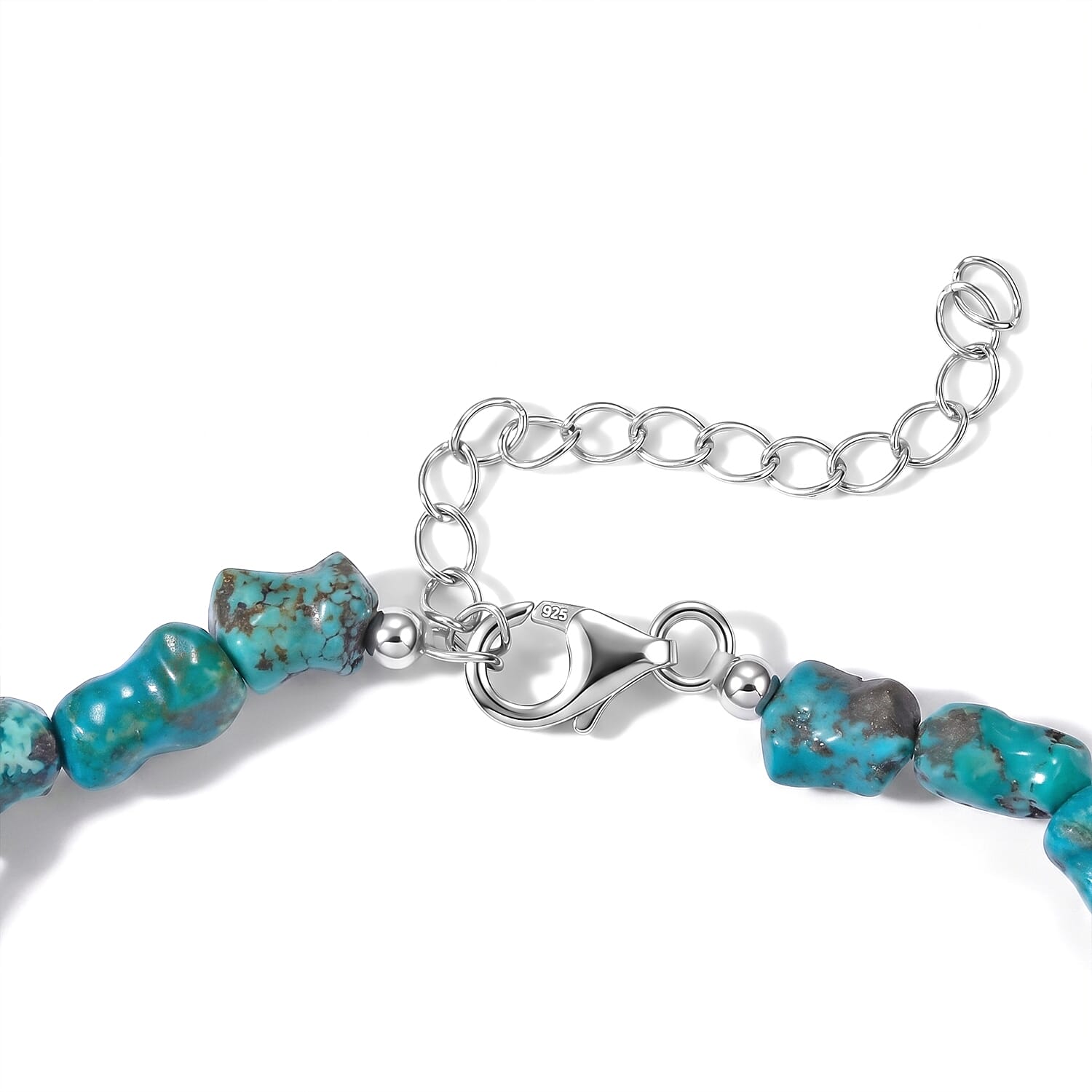 D'Joy Royal Hubei Turquoise 95.00 ctw Beaded Bracelet in Rhodium Over Sterling Silver (7.25 In)