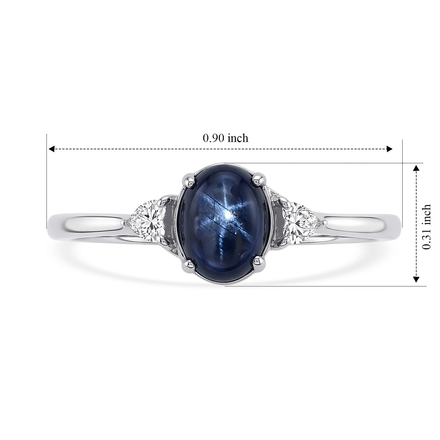 D'Joy Premium Blue Star Sapphire (DF) and Moissanite 1.50 ctw The Celestial Love Ring in Rhodium Over Sterling Silver (Size 6.0)