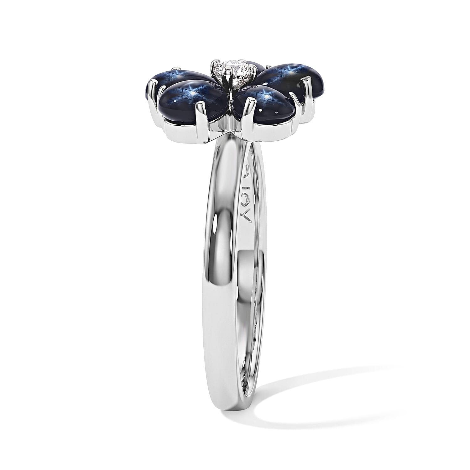 D'Joy Premium Blue Star Sapphire (DF) and Moissanite 3.10 ctw The Celestial Blossom Ring in Rhodium Over Sterling Silver (Size 5.0)