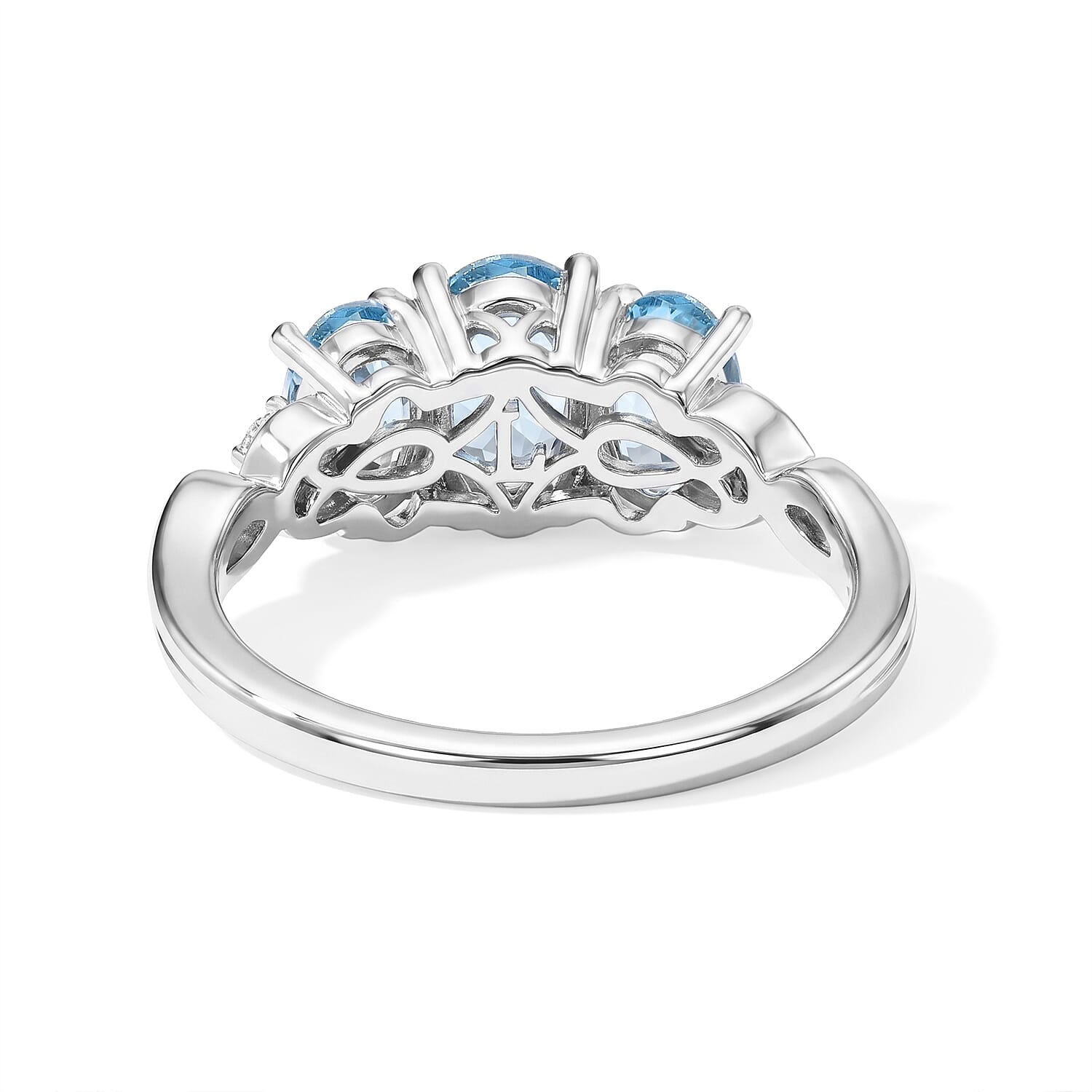 Premium Swiss Blue Topaz and Luxuriant Lab Grown Diamond SI 2.10 ctw 3 Stone Ring in Rhodium Over Sterling Silver (Size 5.0)