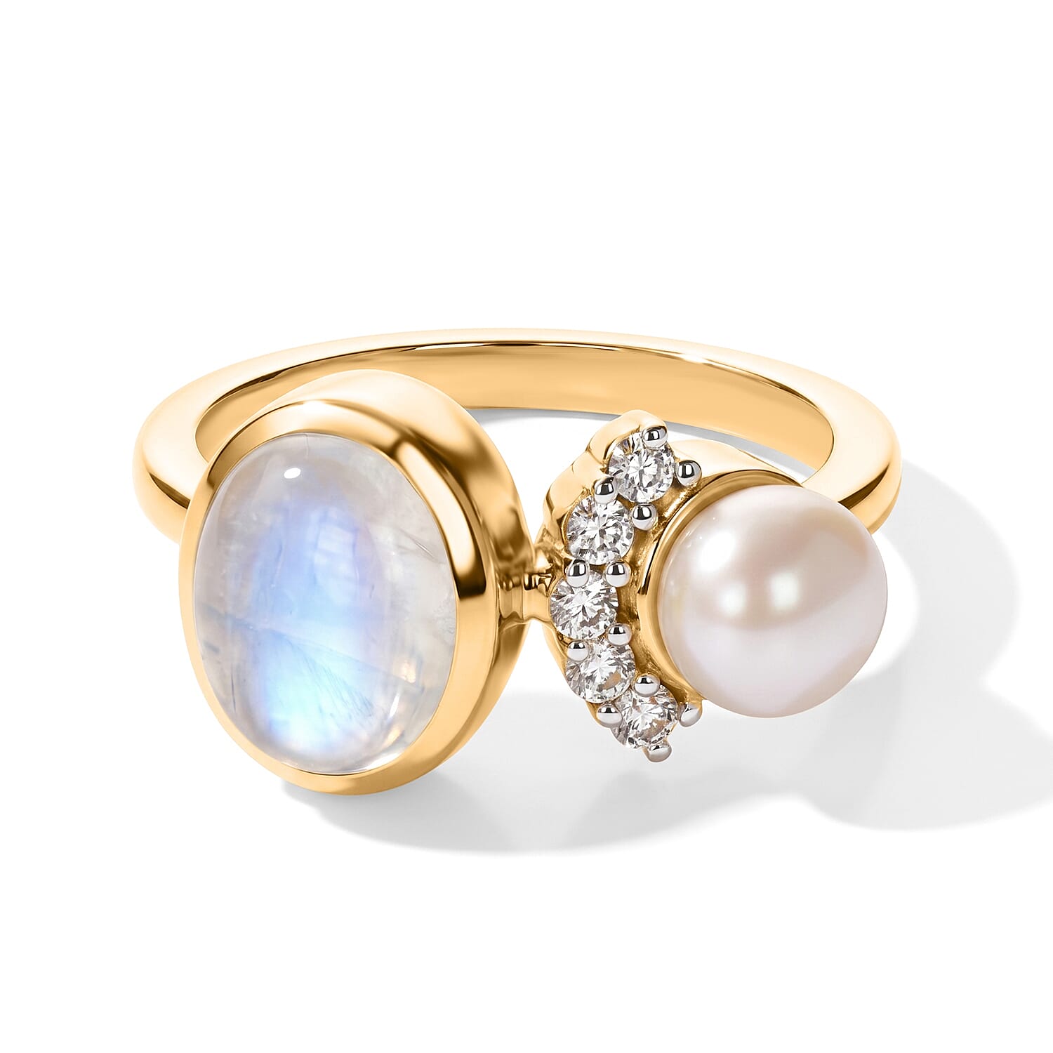 D'Joy Premium Moon Glow Stone and Multi Gemstone 2.15 ctw Ring in 18K Vermeil Yellow Gold Over Sterling Silver (Size 5.0)