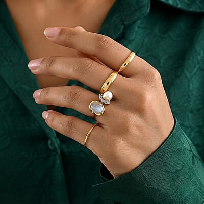 D'Joy Premium Moon Glow Stone and Multi Gemstone 2.15 ctw Ring in 18K Vermeil Yellow Gold Over Sterling Silver (Size 5.0)