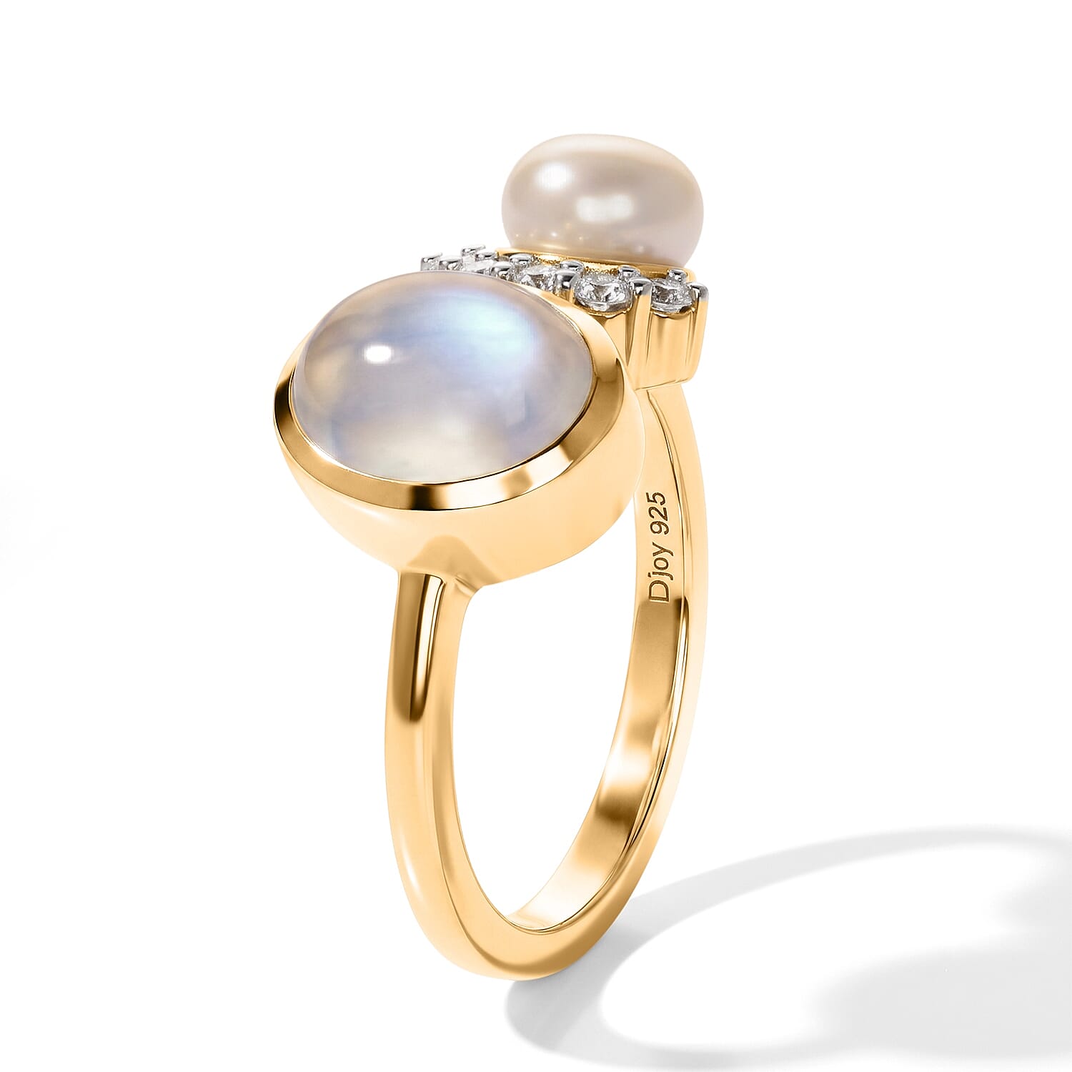 D'Joy Premium Moon Glow Stone and Multi Gemstone 2.15 ctw Ring in 18K Vermeil Yellow Gold Over Sterling Silver (Size 5.0)