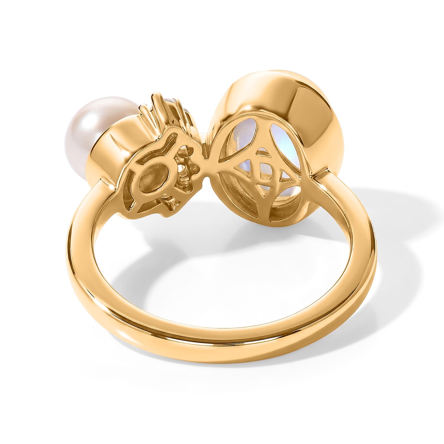 D'Joy Premium Moon Glow Stone and Multi Gemstone 2.15 ctw Ring in 18K Vermeil Yellow Gold Over Sterling Silver (Size 5.0)