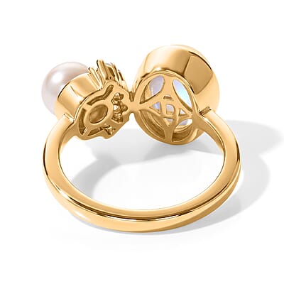 D'Joy Premium Moon Glow Stone and Multi Gemstone 2.15 ctw Ring in 18K Vermeil Yellow Gold Over Sterling Silver (Size 5.0)
