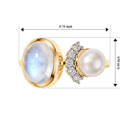 D'Joy Premium Moon Glow Stone and Multi Gemstone 2.15 ctw Ring in 18K Vermeil Yellow Gold Over Sterling Silver (Size 5.0)