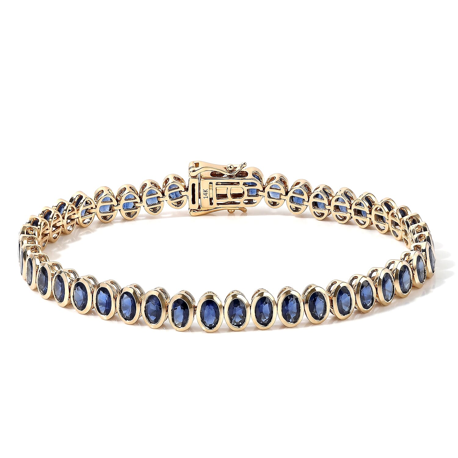 Premium Kanchanaburi Blue Sapphire 12.15 ctw Bracelet in 14K Yellow Gold (7.00 In)