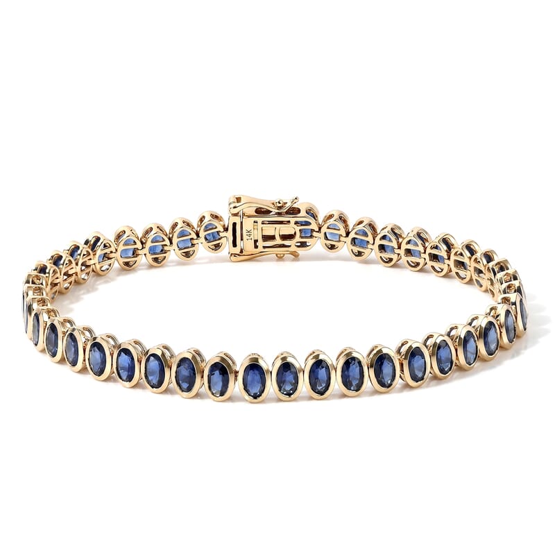 Premium Kanchanaburi Blue Sapphire 12.15 ctw Bracelet in 14K Yellow Gold (7.00 In)