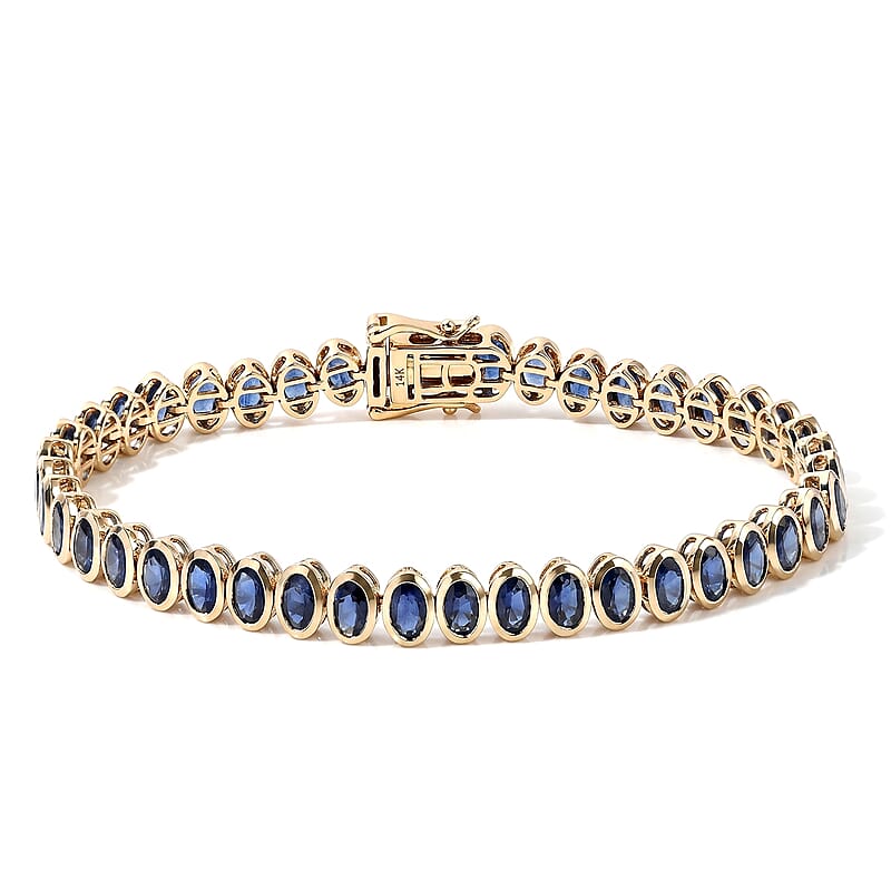 Premium Kanchanaburi Blue Sapphire 12.15 ctw Bracelet in 14K Yellow Gold (7.00 In)