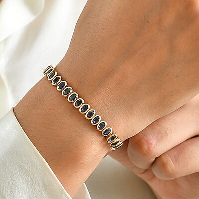 Premium Kanchanaburi Blue Sapphire 12.15 ctw Bracelet in 14K Yellow Gold (7.00 In)