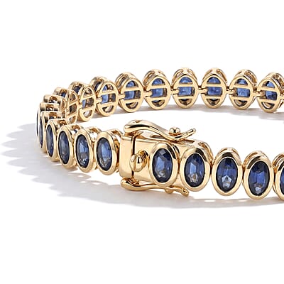 Premium Kanchanaburi Blue Sapphire 12.15 ctw Bracelet in 14K Yellow Gold (7.00 In)