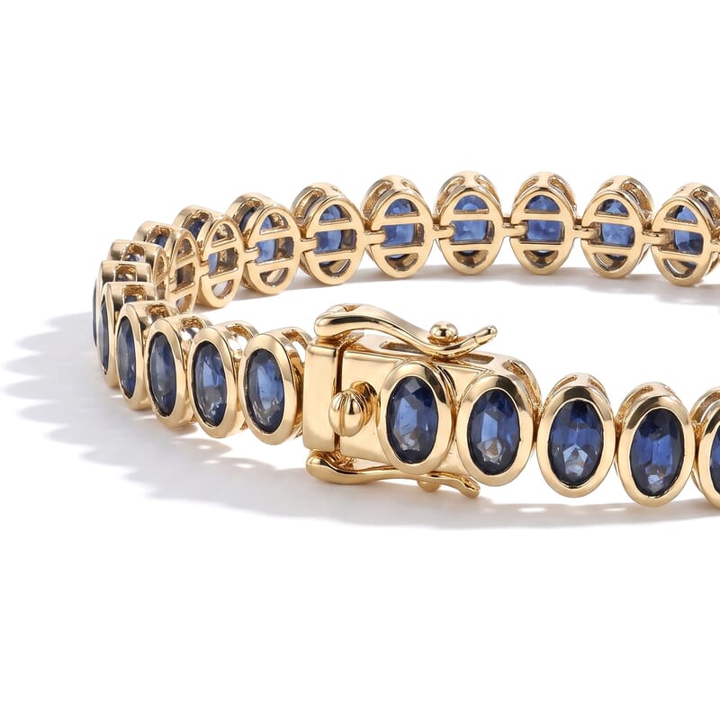 Premium Kanchanaburi Blue Sapphire 12.15 ctw Bracelet in 14K Yellow Gold (7.00 In)