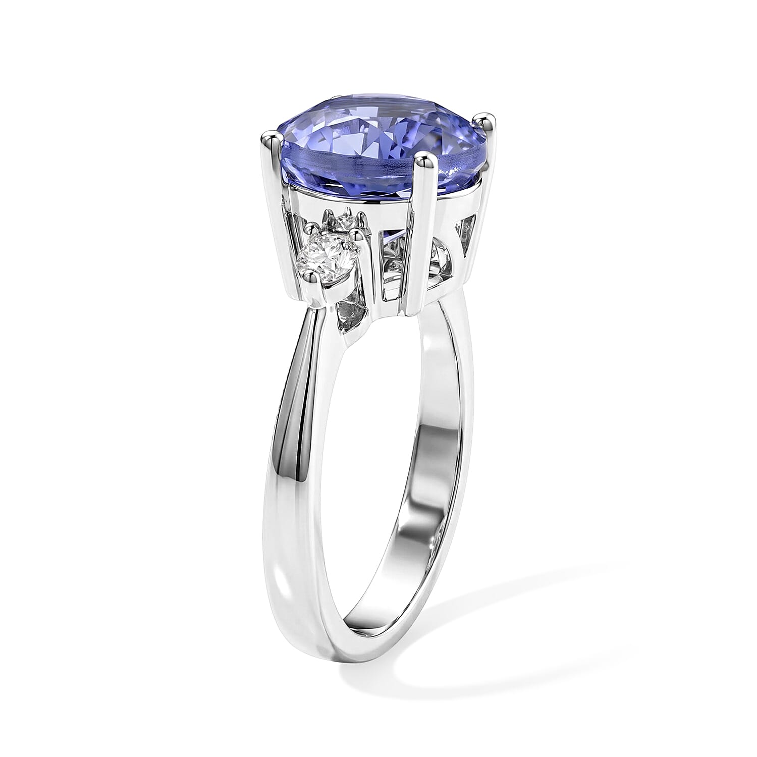 EverTrue Color Change Fluorite and Moissanite 4.70 ctw 3 Stone Ring in Platinum Bond (Size 6.0)