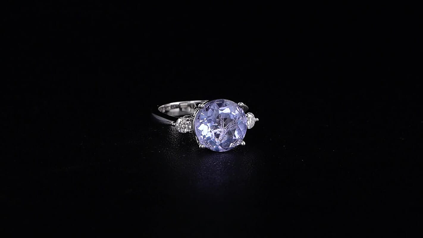 EverTrue Color Change Fluorite and Moissanite 4.70 ctw 3 Stone Ring in Platinum Bond (Size 10.0)