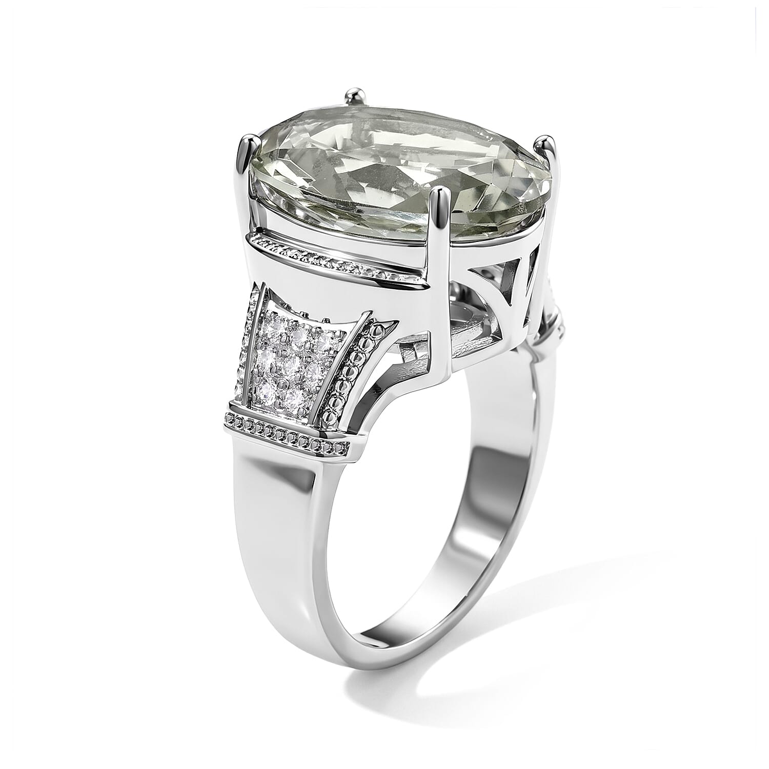 EverTrue Montezuma Prasiolite and Moissanite 11.75 ctw Solitaire Ring in Platinum Bond (Size 7.0)