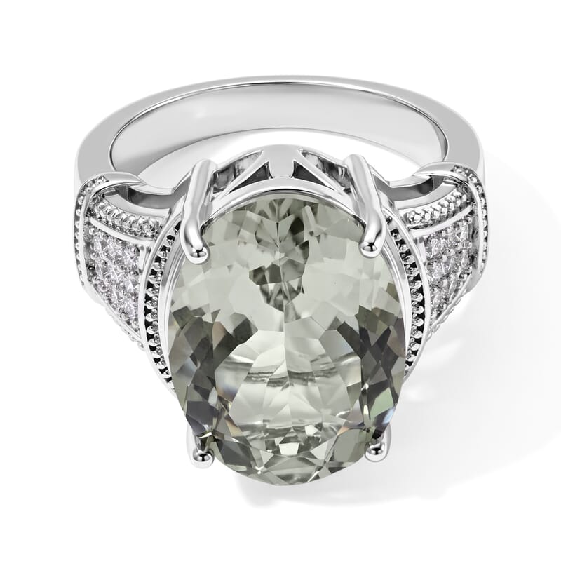 EverTrue Montezuma Prasiolite and Moissanite 11.75 ctw Solitaire Ring in Platinum Bond (Size 8.0)