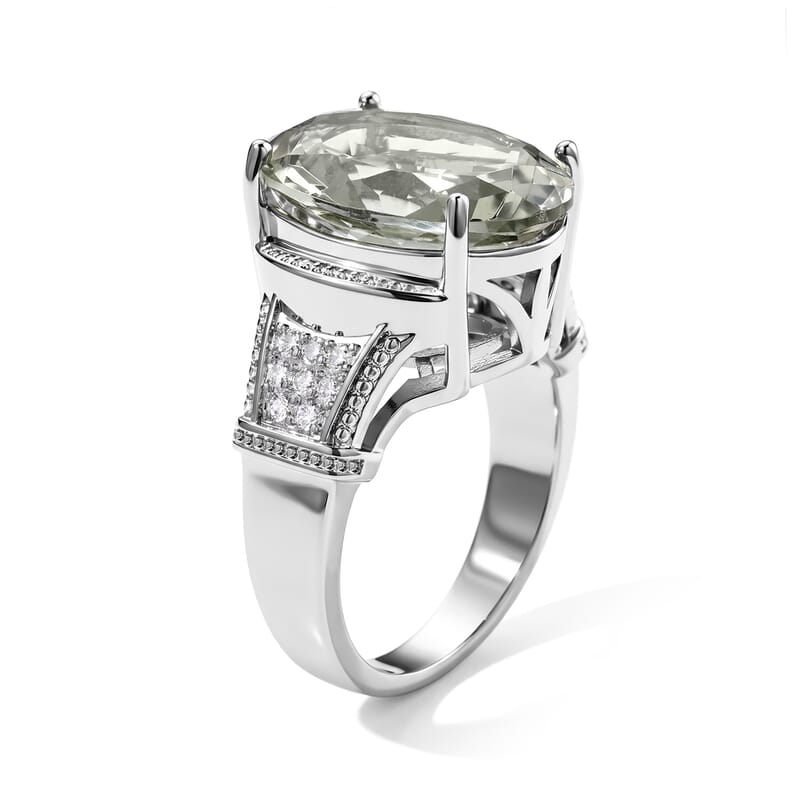 EverTrue Montezuma Prasiolite and Moissanite 11.75 ctw Solitaire Ring in Platinum Bond (Size 8.0)