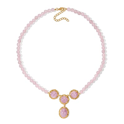 EverTrue Kunzite and Rose Quartz 88.90 ctw Open Filligree Work Necklace in 18K YG Plated 18 Inches