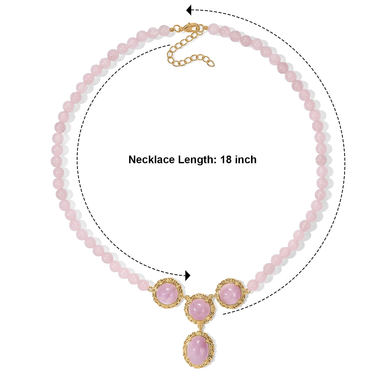 EverTrue Kunzite and Rose Quartz 88.90 ctw Open Filligree Work Necklace in 18K YG Plated 18 Inches
