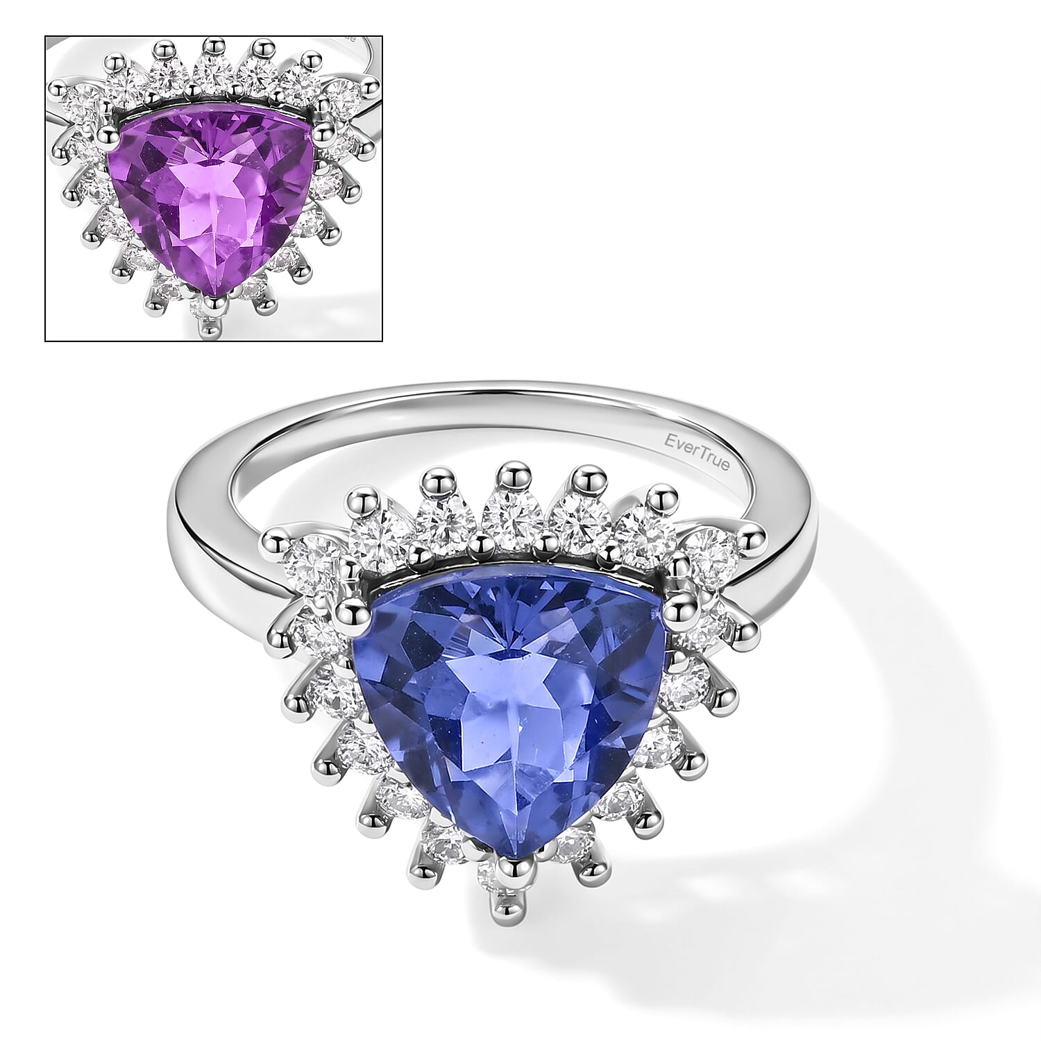 EverTrue Color Change Fluorite and Moissanite 4.50 ctw Ring in Platinum Bond (Size 8.0)