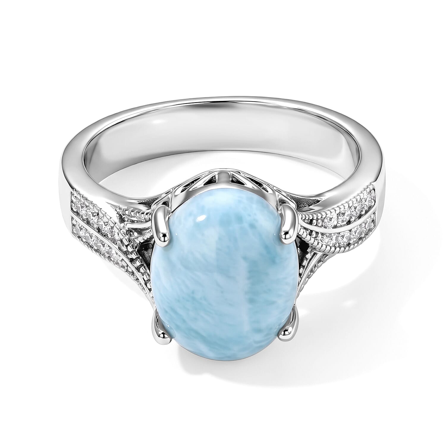 EverTrue Larimar and Moissanite 4.00 ctw Ring in Platinum Bond (Size 11.0)