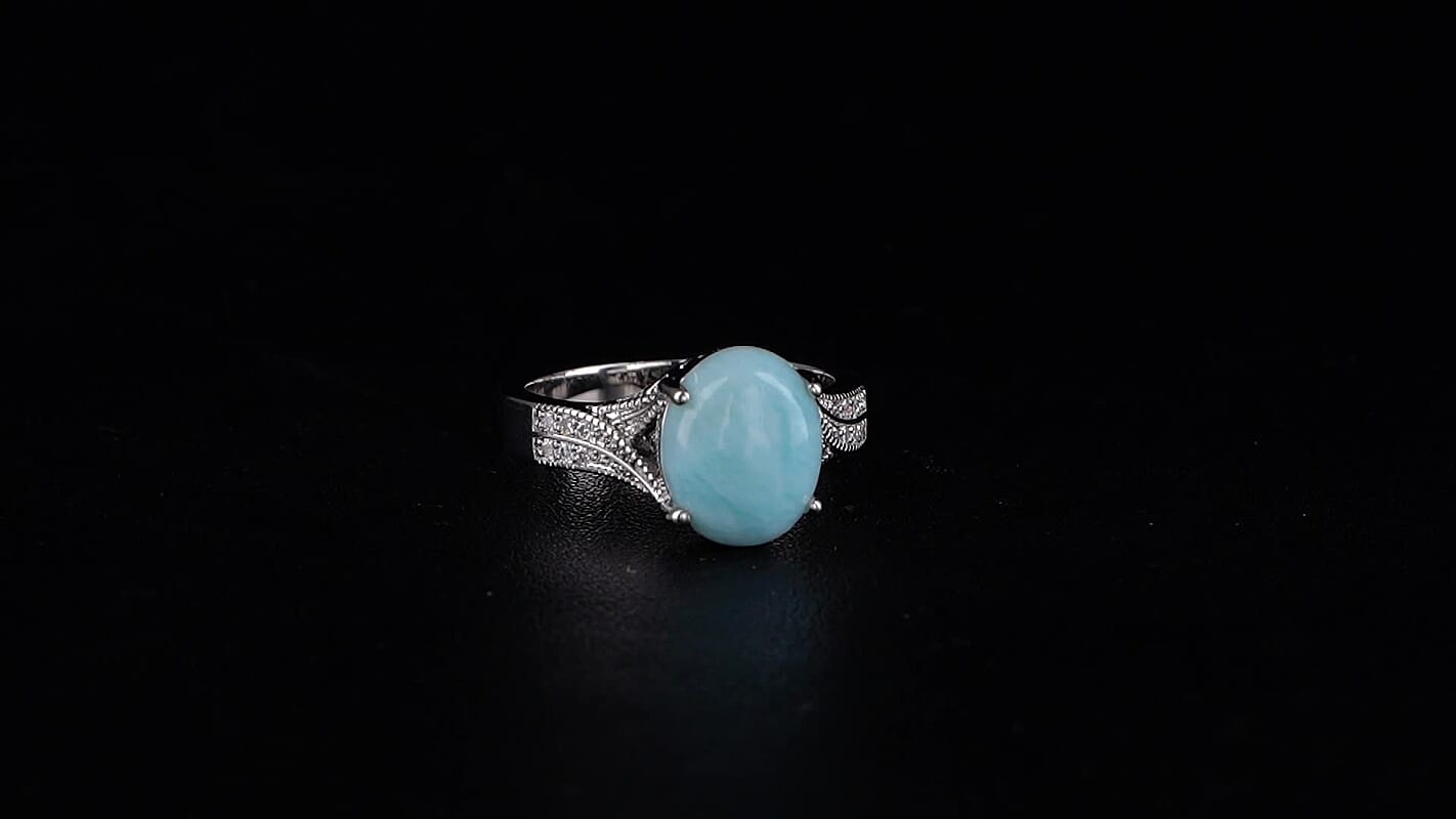 EverTrue Larimar, Moissanite Ring in Platinum Bond (Size 10.0) 4.00 ctw