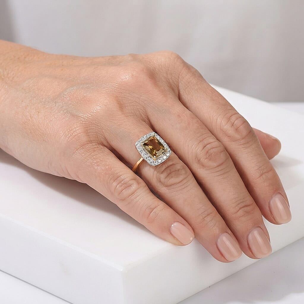 D'Joy Premium Golden Tanzanite and Moissanite 1.20 ctw Ring in 18K Vermeil Yellow Gold Over Sterling Silver (Size 6.0)