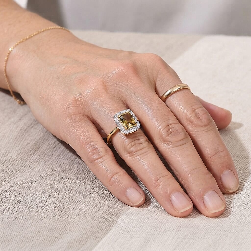D'Joy Premium Golden Tanzanite and Moissanite 1.20 ctw Ring in 18K Vermeil Yellow Gold Over Sterling Silver (Size 6.0)