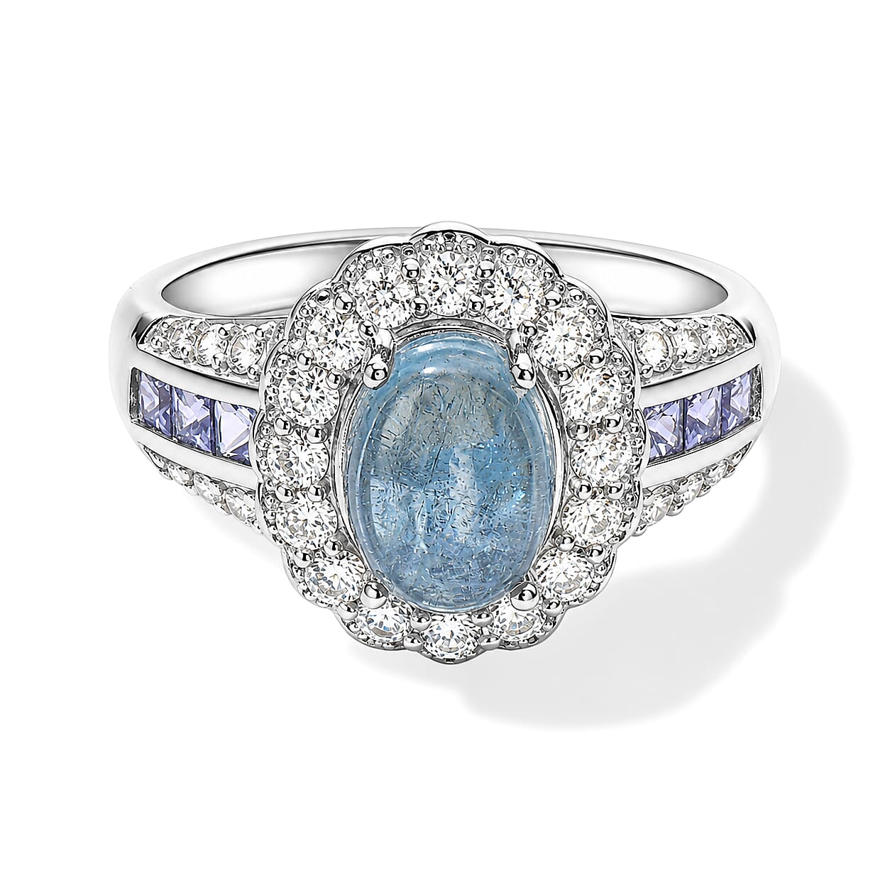 EverTrue Santa Maria Aquamarine and Multi Gemstone 4.25 ctw Ring in Platinum Bond (Size 5.0)