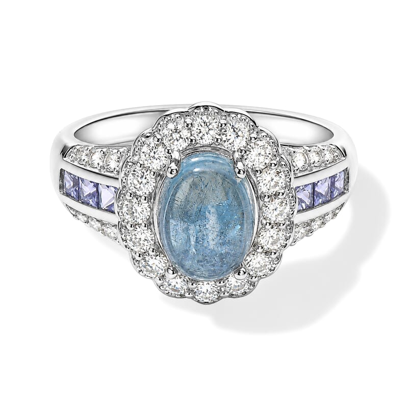 EverTrue Santa Maria Aquamarine and Multi Gemstone 4.25 ctw Ring in Platinum Bond (Size 5.0)