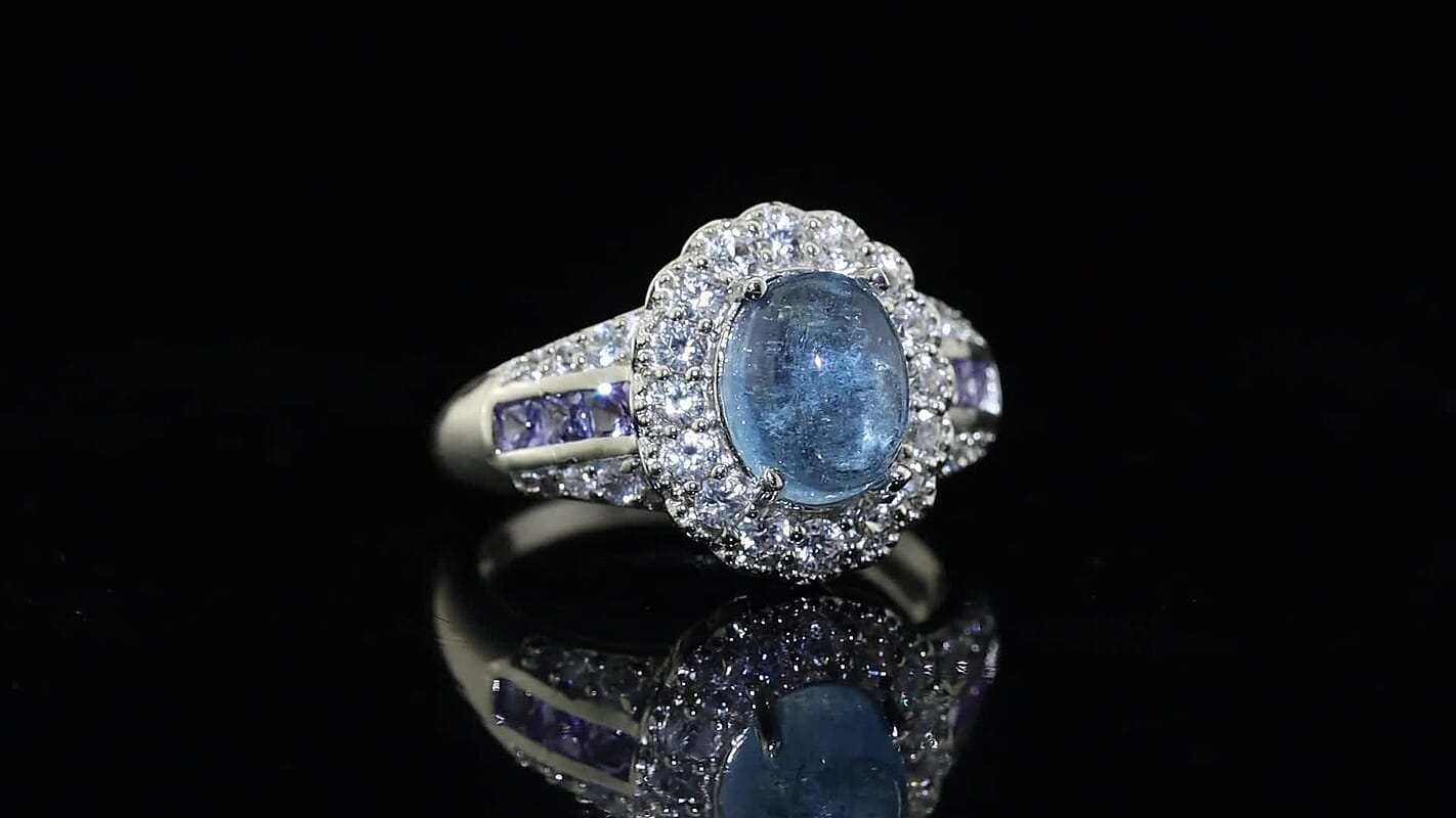 EverTrue Santa Maria Aquamarine and Multi Gemstone 4.25 ctw Ring in Platinum Bond (Size 9.0)