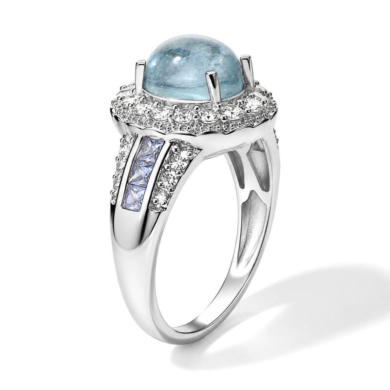 EverTrue Santa Maria Aquamarine and Multi Gemstone 4.25 ctw Ring in Platinum Bond (Size 5.0)