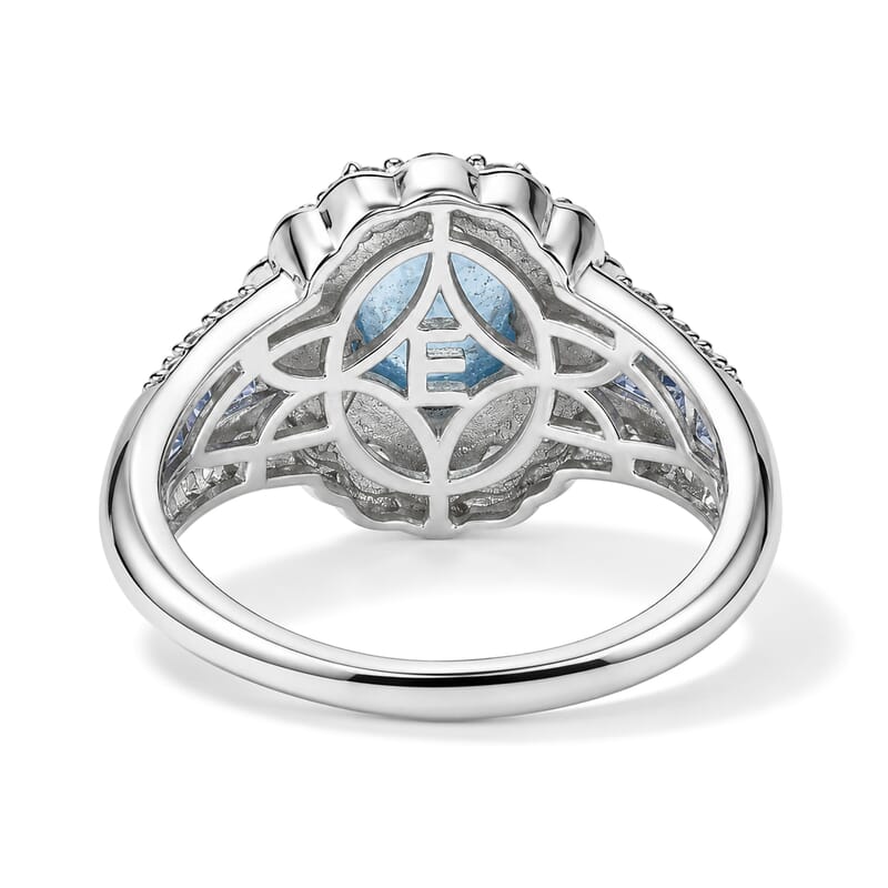 EverTrue Santa Maria Aquamarine and Multi Gemstone 4.25 ctw Ring in Platinum Bond (Size 5.0)