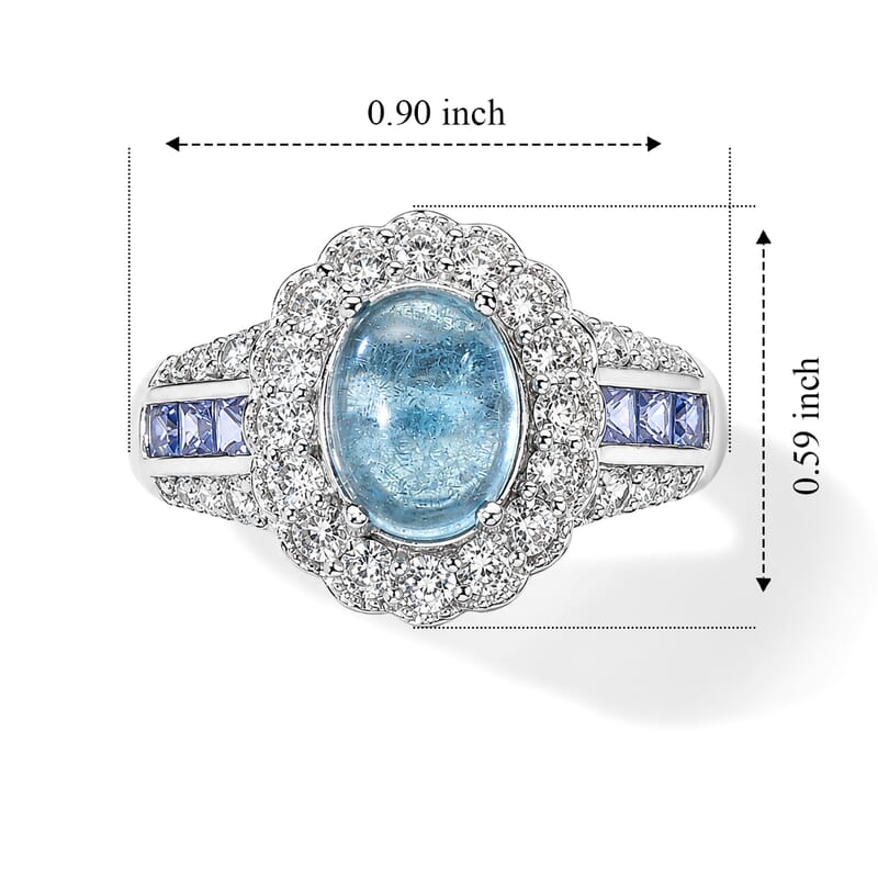 EverTrue Santa Maria Aquamarine and Multi Gemstone 4.25 ctw Ring in Platinum Bond (Size 5.0)