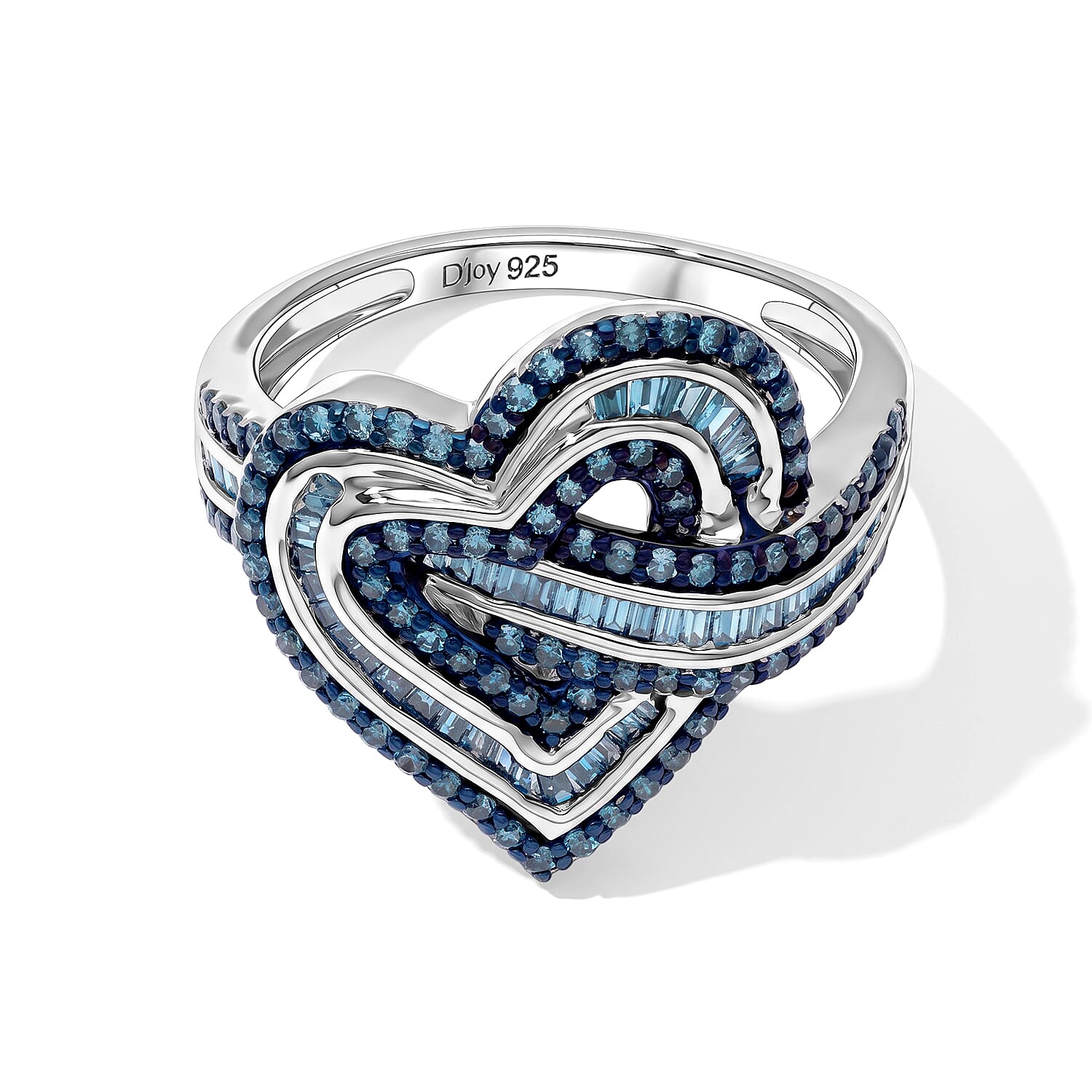 D'Joy Blue Diamond 1.00 ctw Heart Ring in Rhodium Over Sterling Silver (Size 8.0)