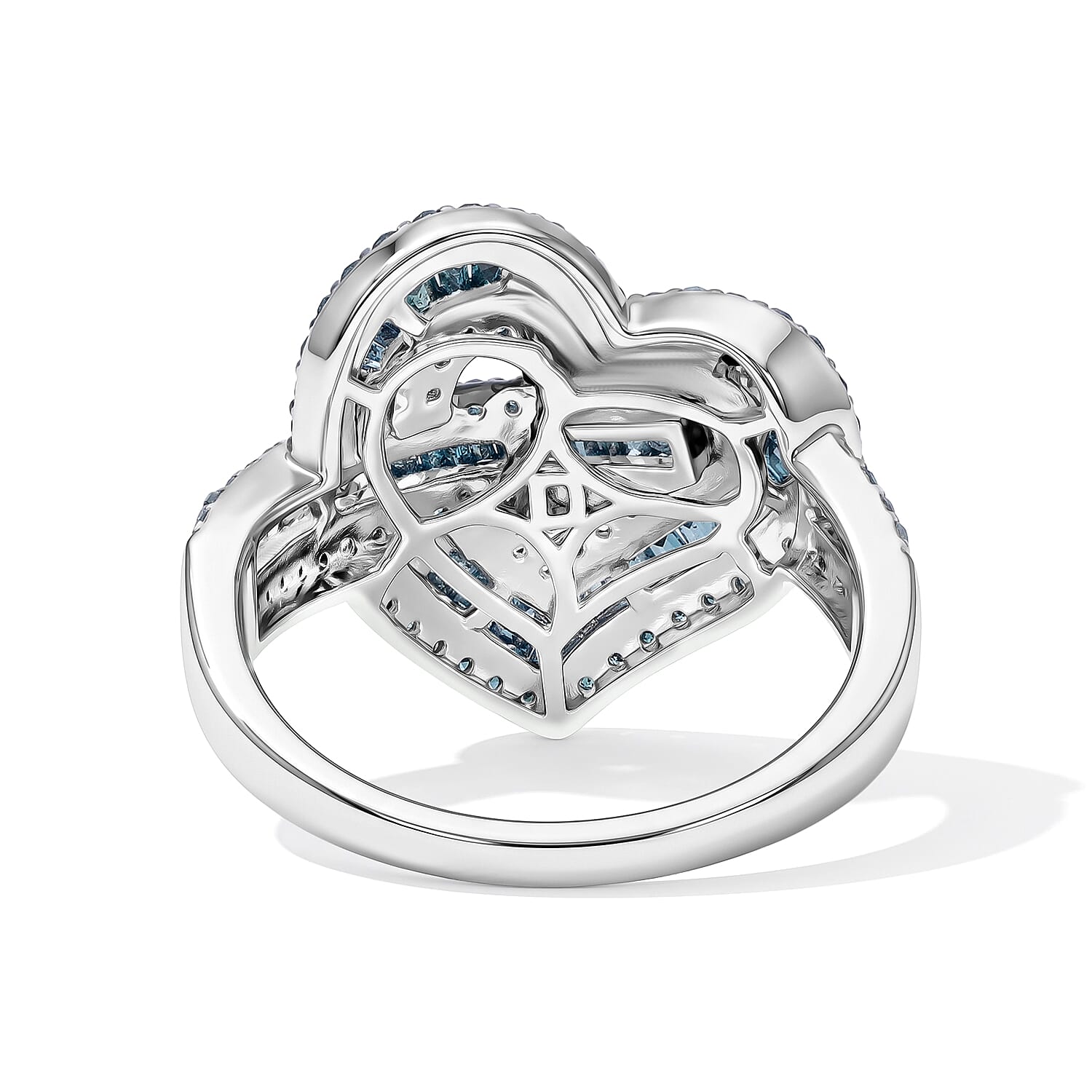 D'Joy Blue Diamond 1.00 ctw Heart Ring in Rhodium Over Sterling Silver (Size 8.0)
