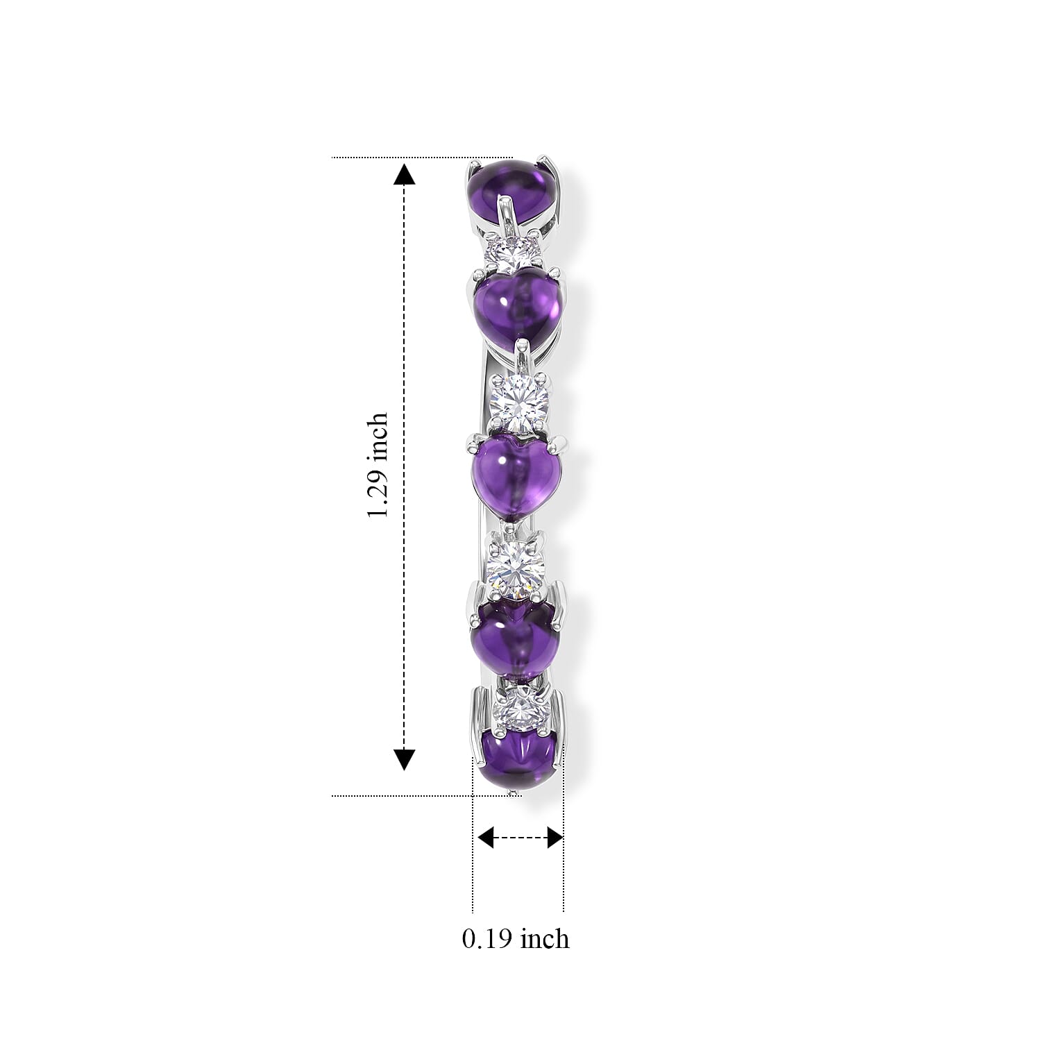EverTrue Premium African Amethyst and White Topaz 4.60 ctw Hoop Earrings in Platinum Bond