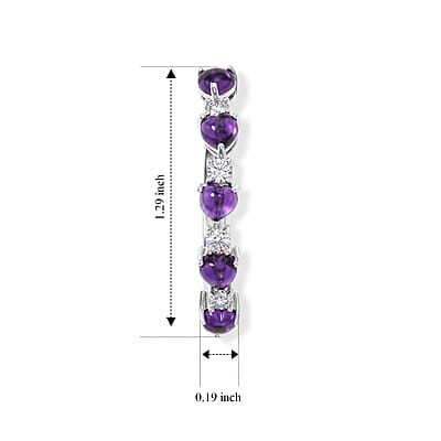 EverTrue Premium African Amethyst and White Topaz 4.60 ctw Hoop Earrings in Platinum Bond