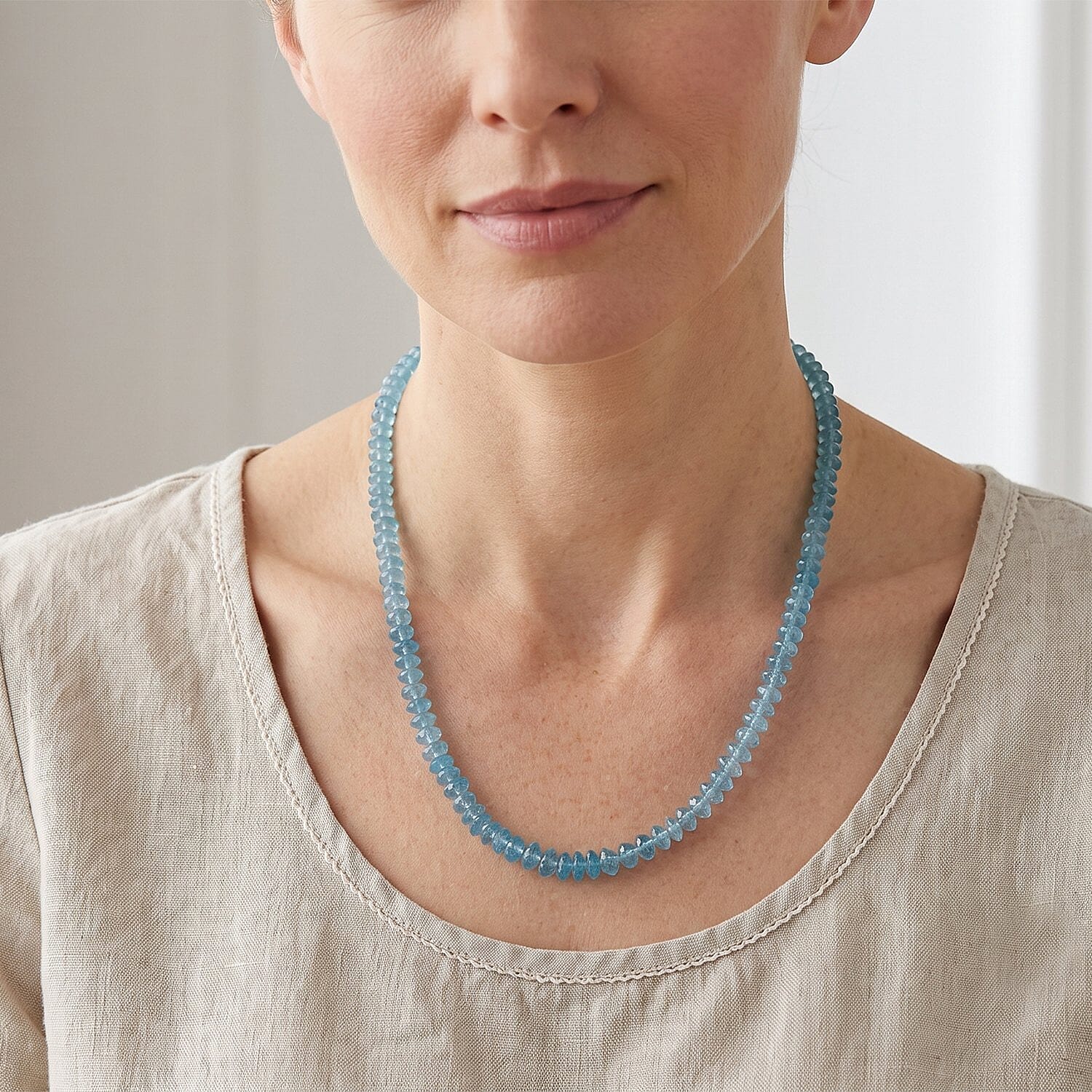 D'Joy Premium Blue Apatite 89.00 ctw Beaded Necklace in Rhodium Over Sterling Silver 18 Inches