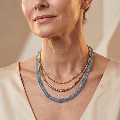 D'Joy Premium Blue Apatite 89.00 ctw Beaded Necklace in Rhodium Over Sterling Silver 18 Inches